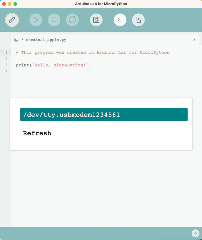 Arduino Lab for MicroPython select port