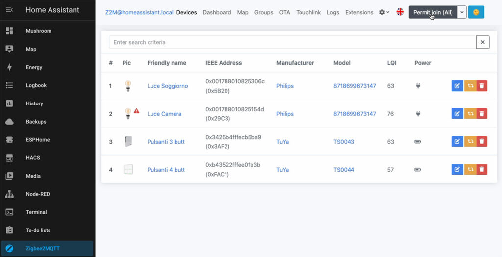 MOES HomeAssistant ZigBee permit join